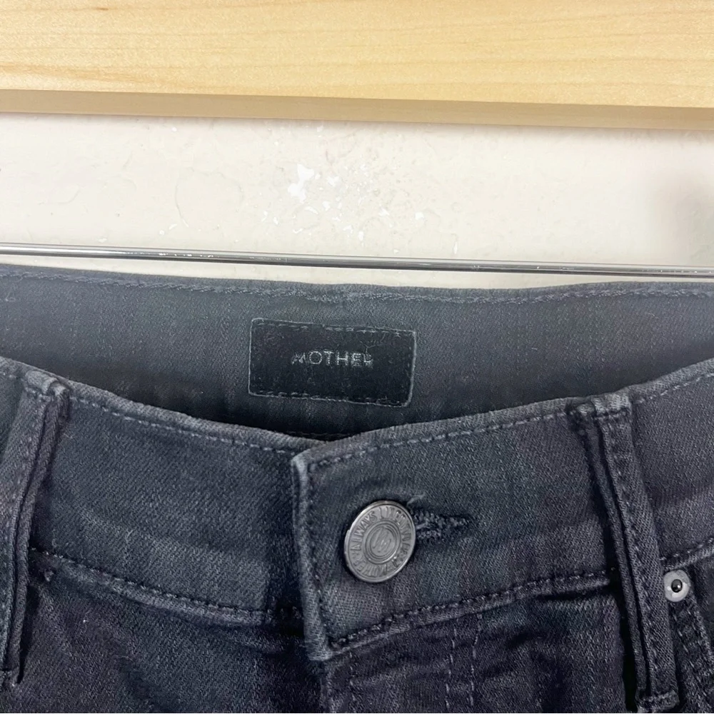 Mother The Stunner Zip Ankle Step Fray Jeans In Not Guilty Black Size 27